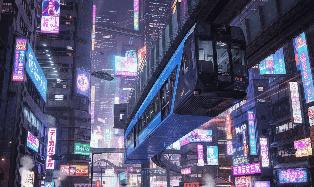 Monorail in neon city
